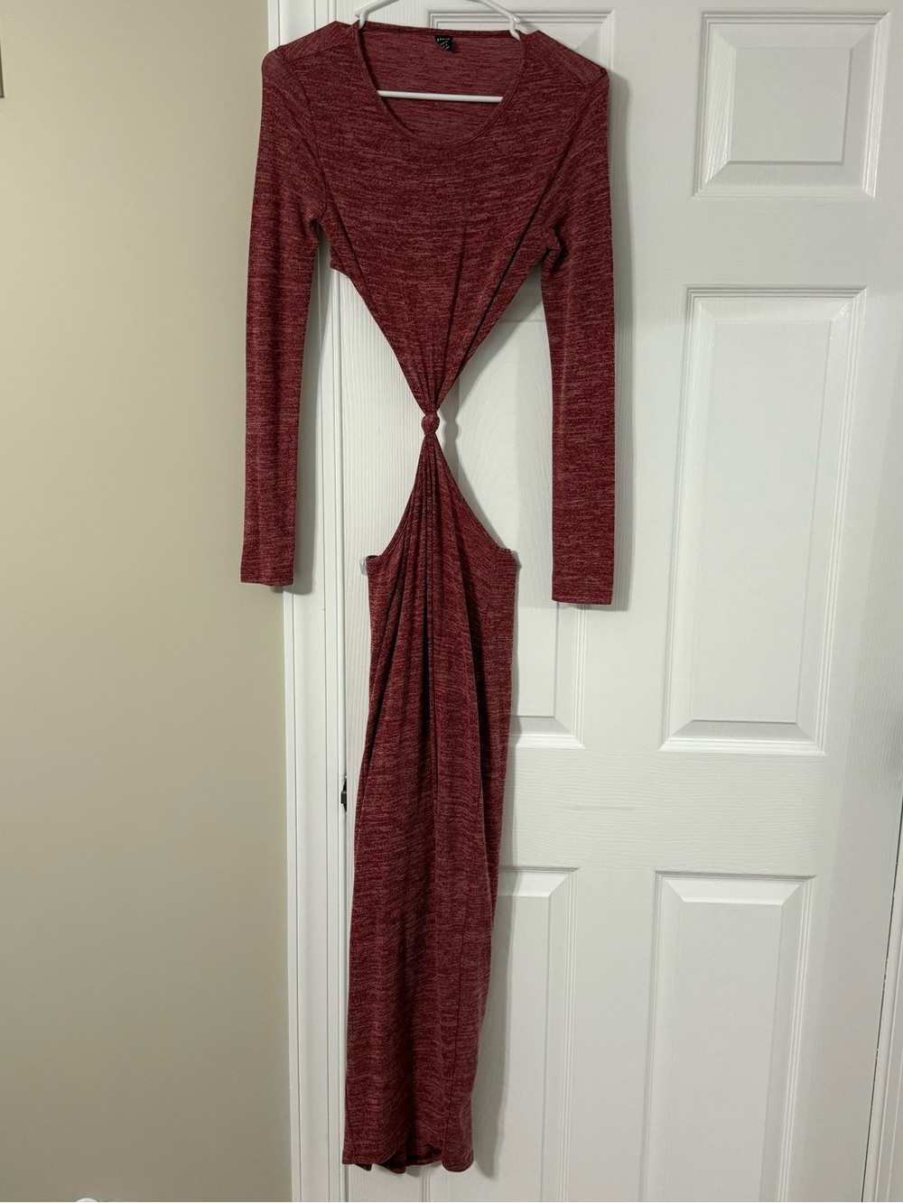 Long Sleeve Twist Cutout Maxi Dress in Burgundy